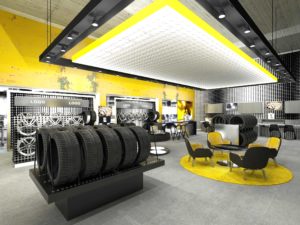 Ladenbau-Reifen-Autozubehör-Shop-Perspektive-hinten